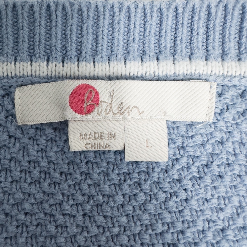 Boden Textured Cotton Button Shoulder Sweater Womens Large Blue Preppy Coastal - Picture 3 of 16